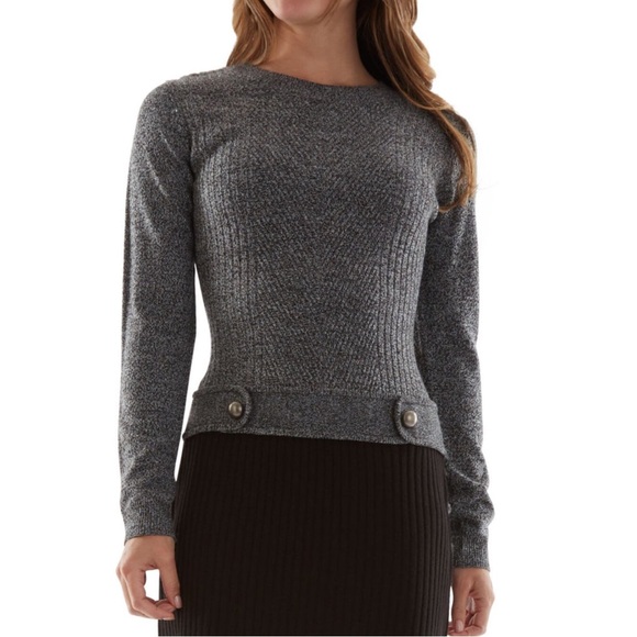 BCX Womens Gray & Black Ribbed Long Sleeve Above The Knee Sweater Dress S\M. NWT - Picture 2 of 12